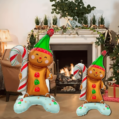 Gingerbread Man Christmas Foil Balloon Set with Green Hat (2PCS)