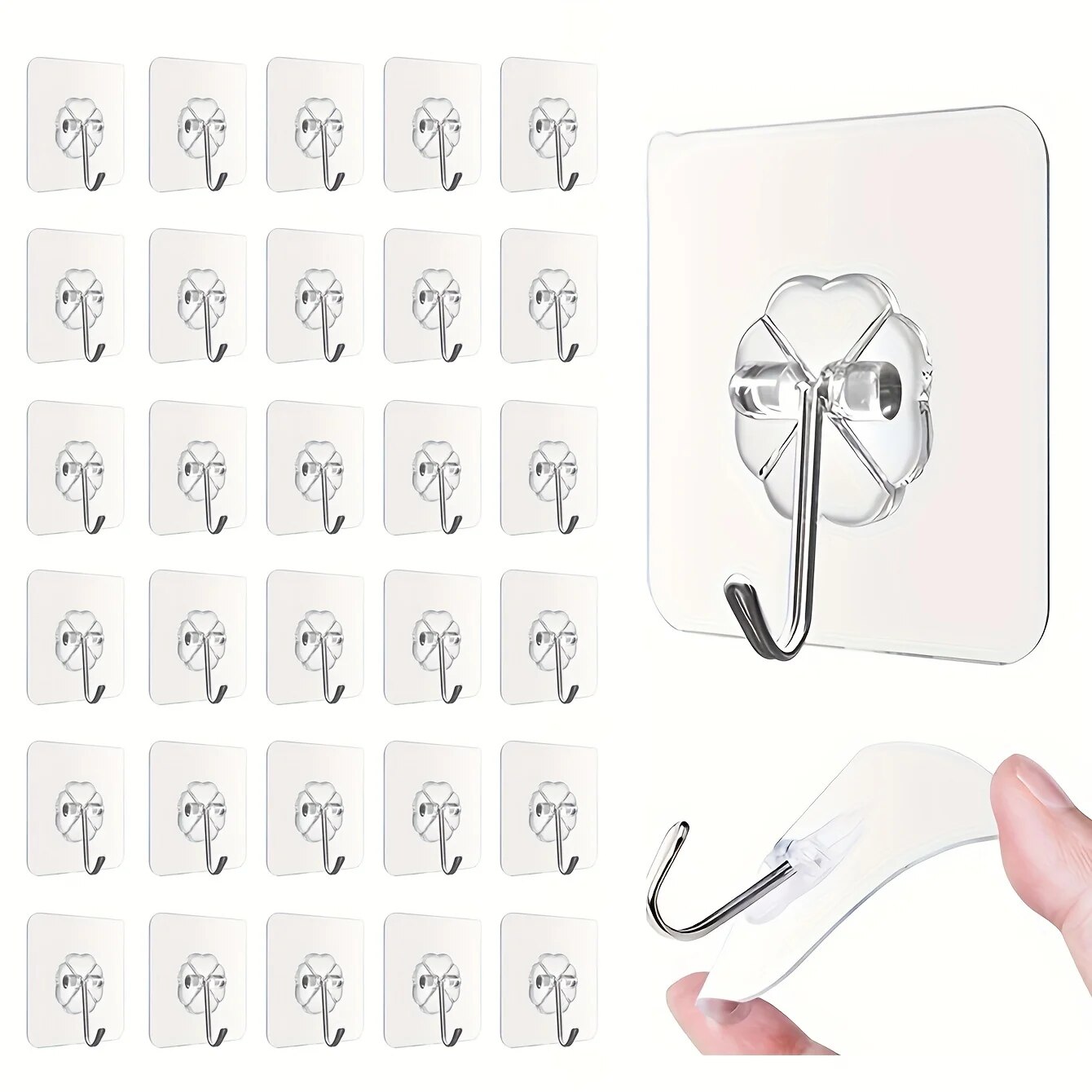 Transparent Wall Mount Hooks Strong Grip, Traceless, Easy Install, Multifunctional for Modern Decor