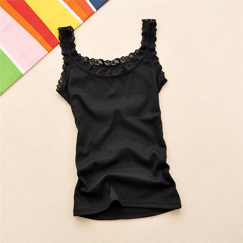 Women's Black Summer Tank Top, Lace Camisole Vest with Red Inside Wear, Sleeveless Loose Fit