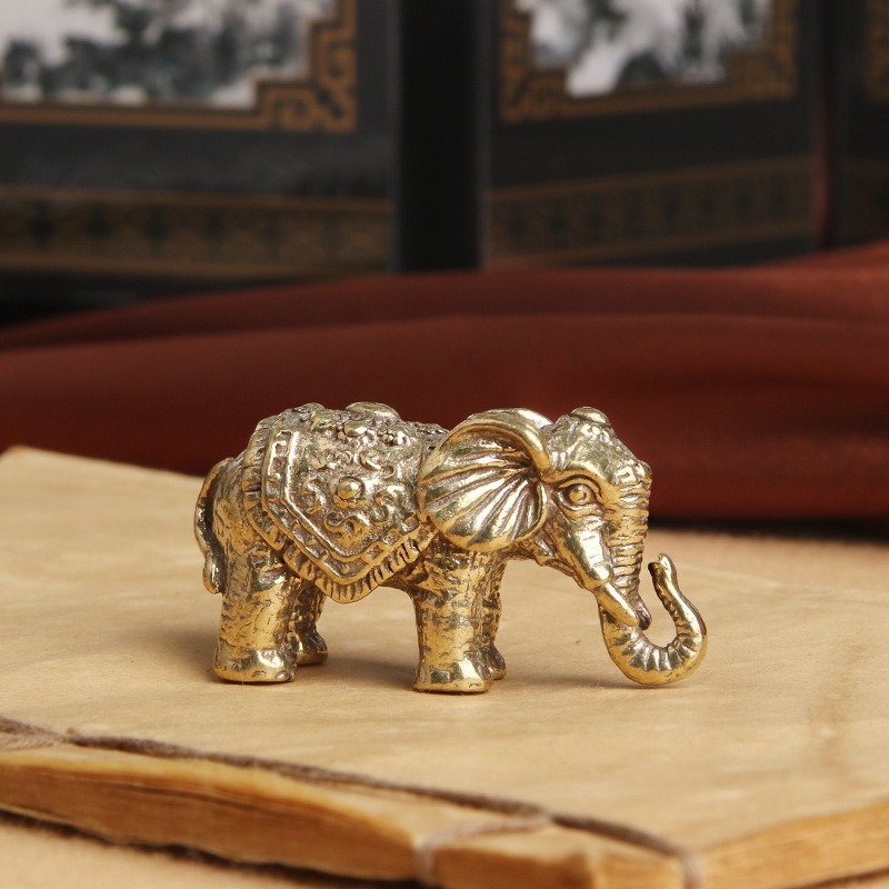 Antique Bronze Elephant Figurines, Miniature Tea Pet, Solid Copper Home Decor Table Ornament, Animal Crafts, Living Room