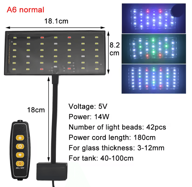 USB Aquarium LED Light Full Spectrum Plant Grow Lamp with Adjustable Brightness and Timer