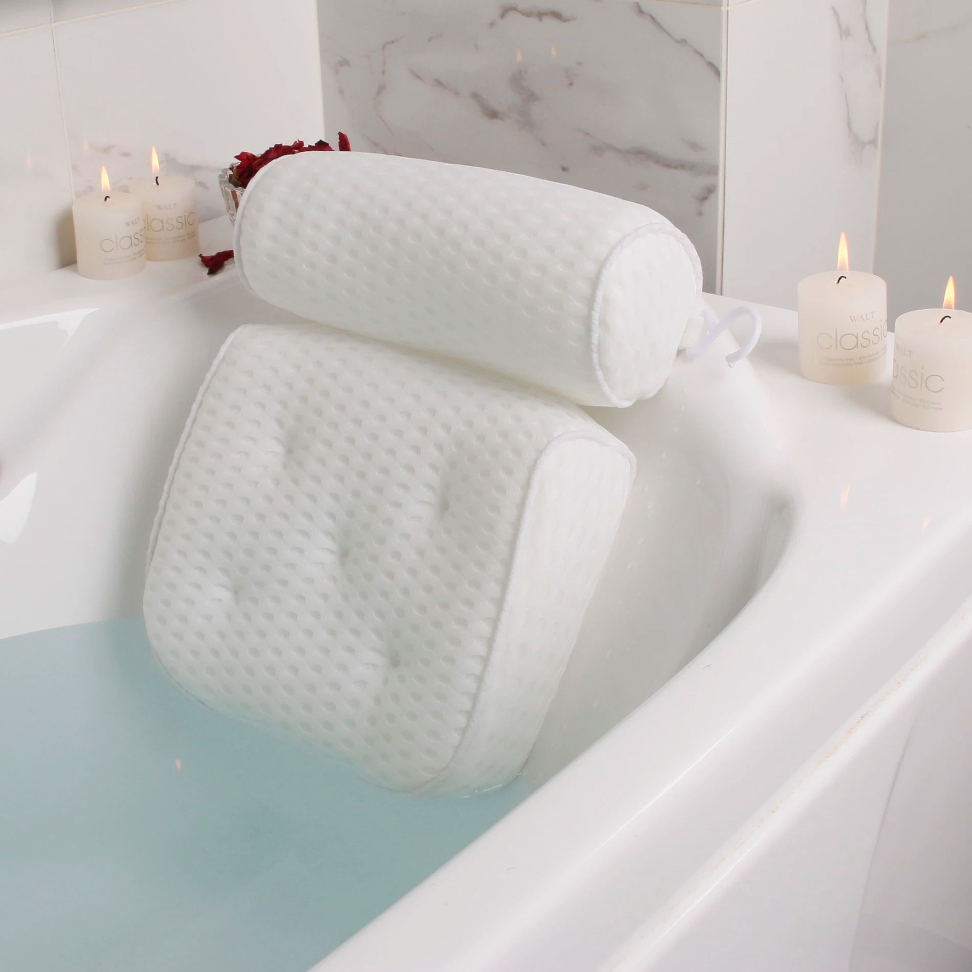 Luxury Bathtub Pillow for Head Neck and Back Support 4D Air Mesh Spa Bath Pillow with Non Slip Suction Cups