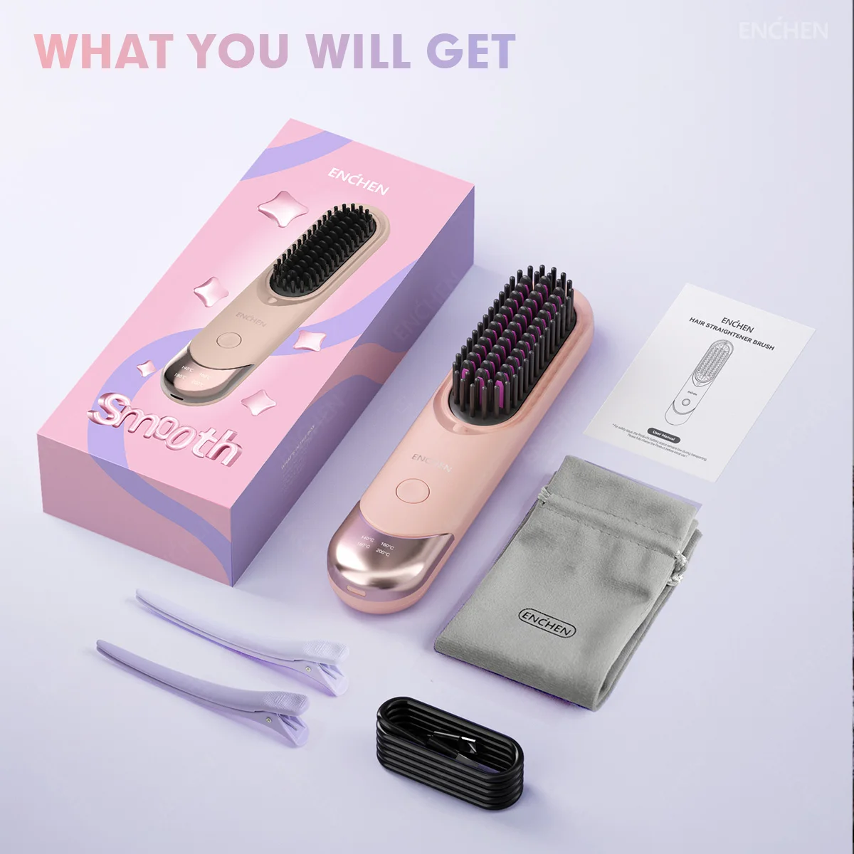 2in1 Straightener Brush, Professional Electric Hair Stuff, 200 Million Ions Styling Comb, Flat Iron Tool
