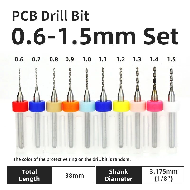 TOOLEYE Carbide PCB Drill Bit Set (10pcs) 1/8 Shank Micro CNC Bits, 0.1–3.175mm