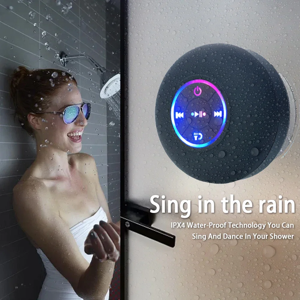 Portable Wireless Bluetooth Speaker, LED Waterproof Loudspeaker, Outdoor Bathroom Mini Stereo Sound Box, Large Suction