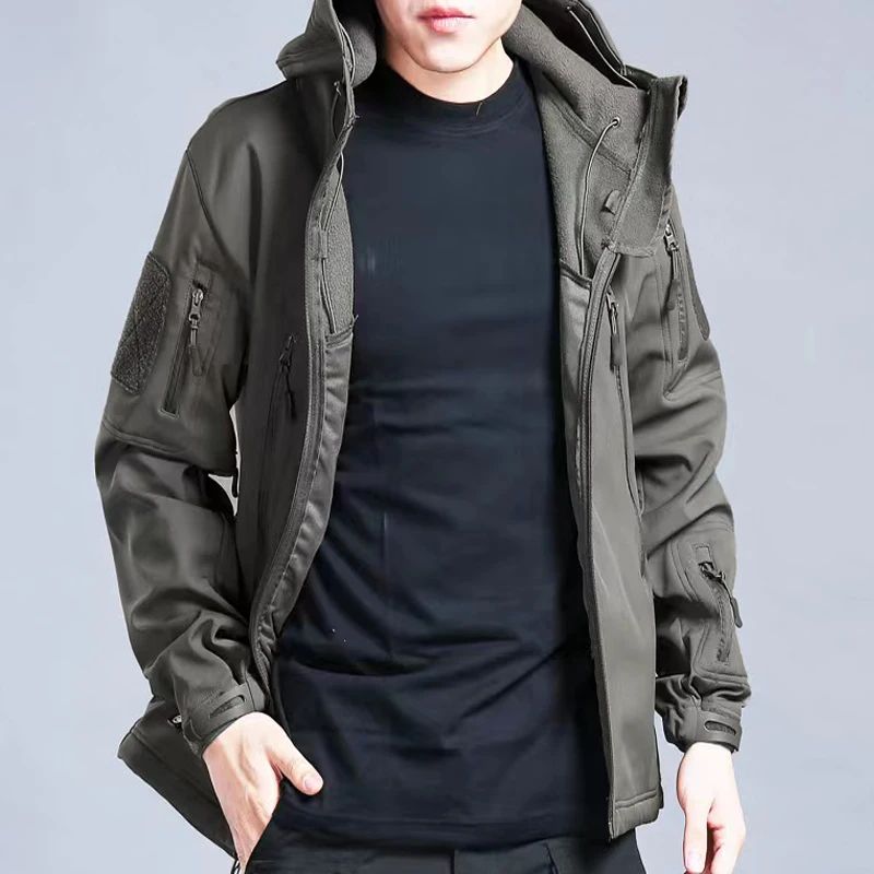 Men's Windproof Softshell Fleece Jacket – Thermal Outdoor Hiking & Camping Cargo Coat