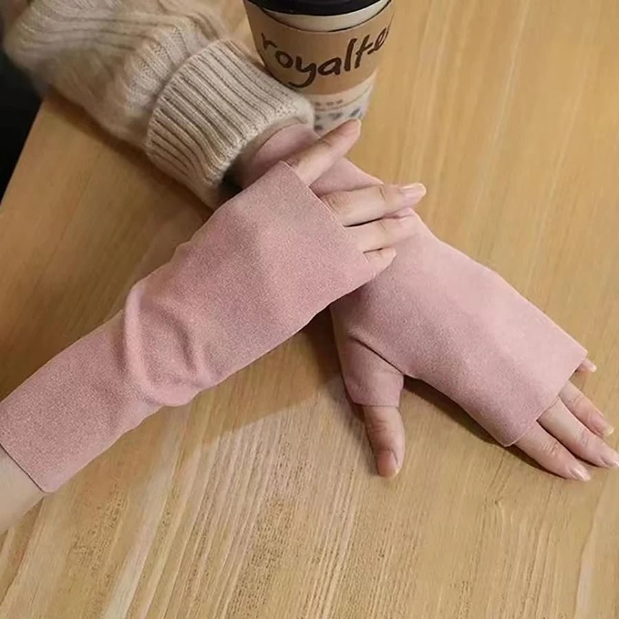 Warm Velvet Half Finger Gloves Open Finger Winter Gloves for Women