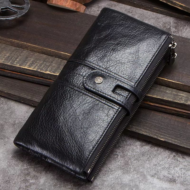 CONTACT'S Genuine Leather Men Clutch Wallet with Zipper Coin Pocket