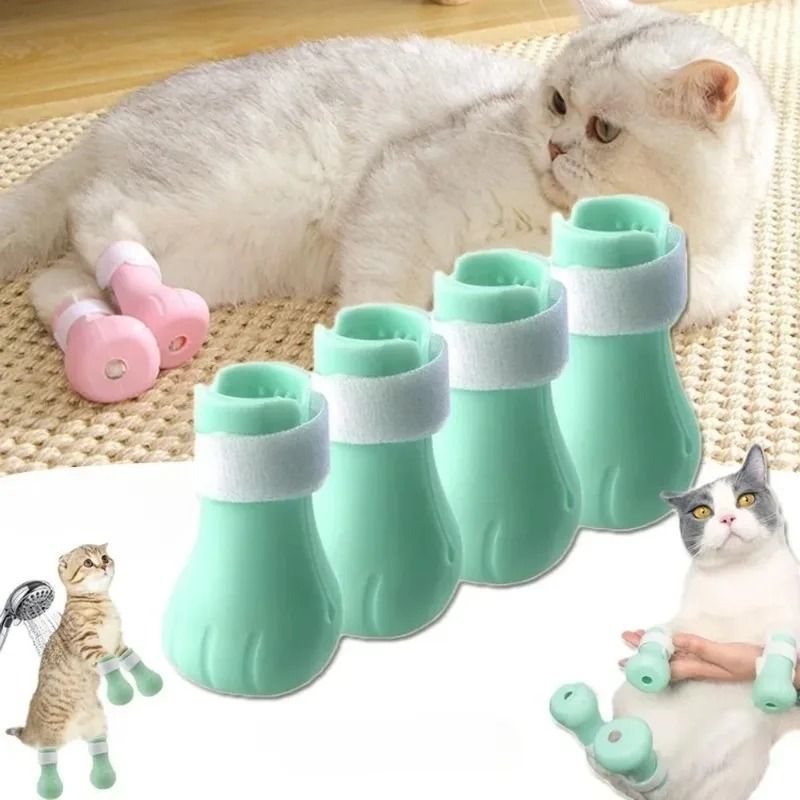 Adjustable Silicone Anti Scratch Cat Foot Shoes for Grooming and Bathing