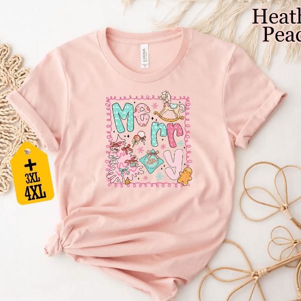 Cute Pink Merry Christmas Gingerbread Shirt | Pastel Holiday Womens Tee