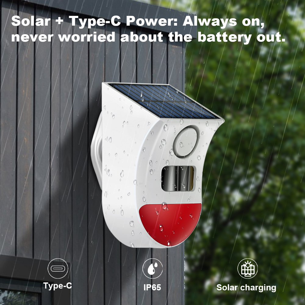 Waterproof Solar PIR Sensor Alarm, Tuya APP WiFi Outdoor Wireless Siren, Burglar Security Strobe Siren