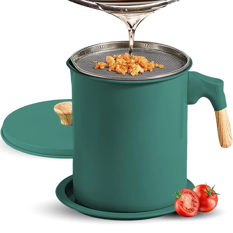 Stainless Steel 1.4L Bacon Grease Container & Fine-Mesh Oil Strainer