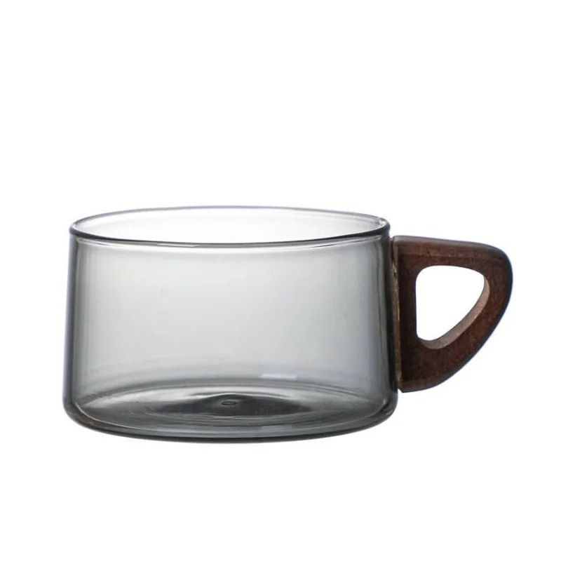 Glass American Latte Coffee Cup with Wooden Tray