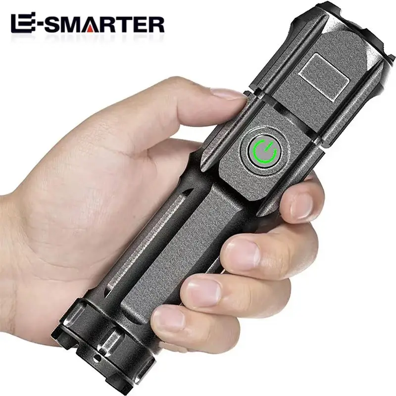 Tactical LED Flashlight, Waterproof USB Rechargeable Zoom LED Torch for Fishing, Hunting, Camping