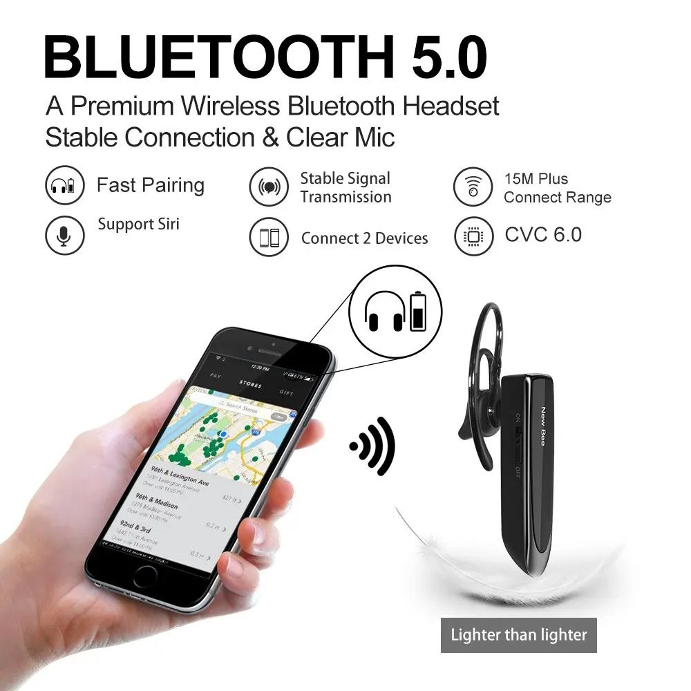 Wireless Bluetooth Earphone with Long Battery Life and Noise Cancelling Mic