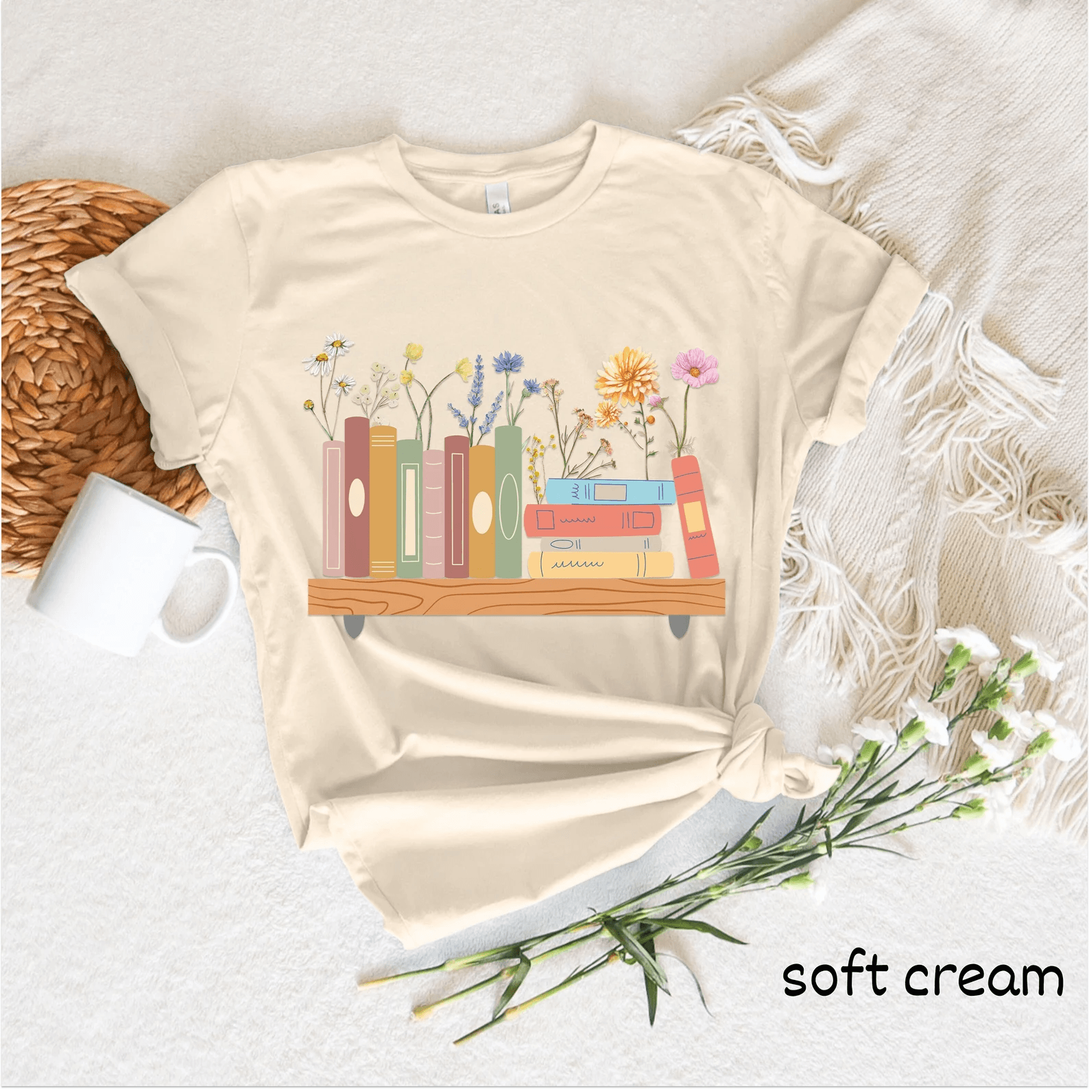 Book Lover Shirt for Women Funny Botanical Flower Bookish Tee Reading Casual Top