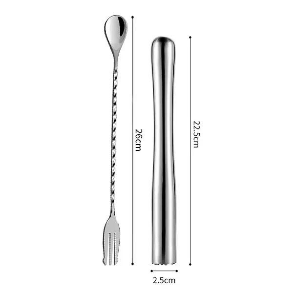 Stainless Steel Cocktail Muddler & Mixing Spoon Set – Professional Bar Stirrer Tools (2-Piece)