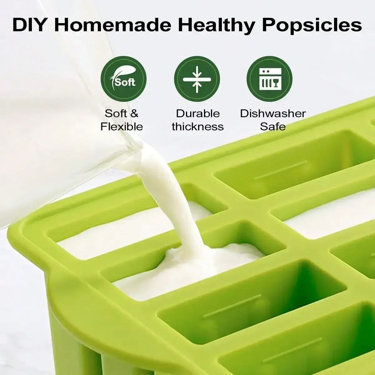 Reusable Silicone Popsicle Molds with Wooden Sticks