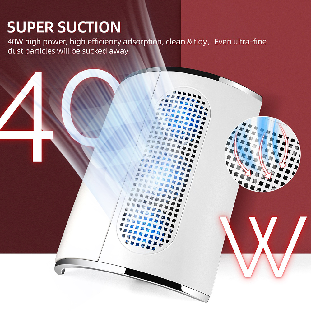 Professional 3 Fans Powerful Suction Nail Dust Collector 40W Fan, Nail Vacuum Cleaner Nail Dust Extractor for Nails Care