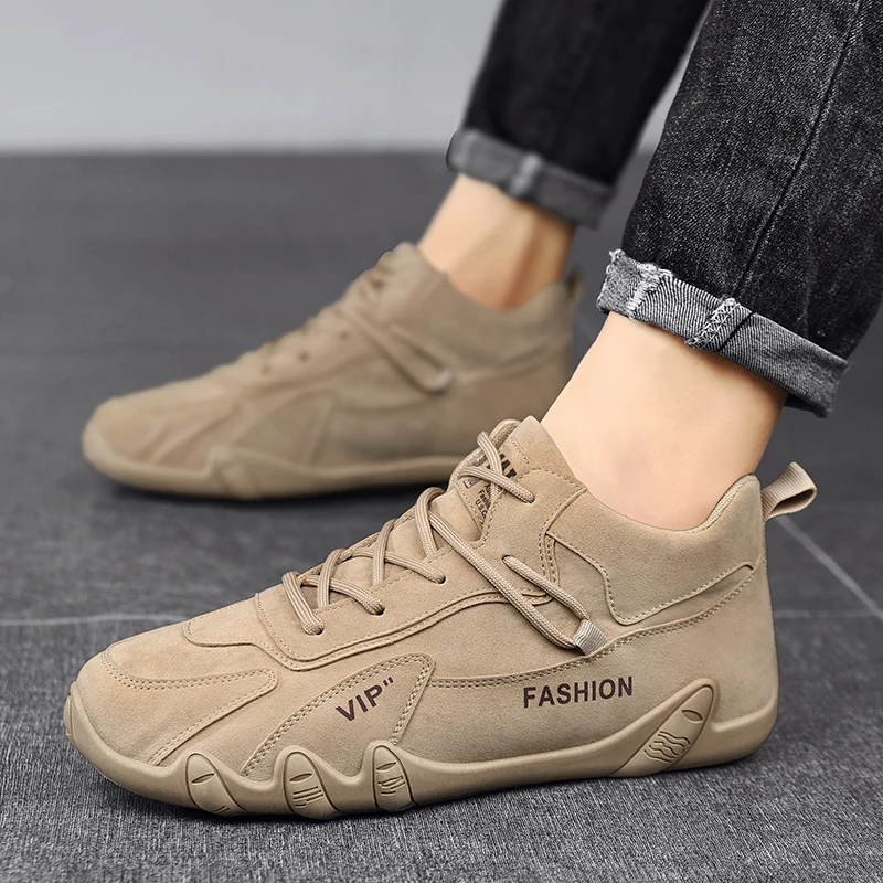 Spring Ankle Boots For Men, Casual Loafers, Non-Slip Sneakers, Khaki Work Shoes