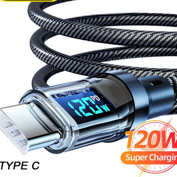USB C & A Charging Cable with LED Display Screen, Fast Overcharge Protection, Durable Alloy Plug