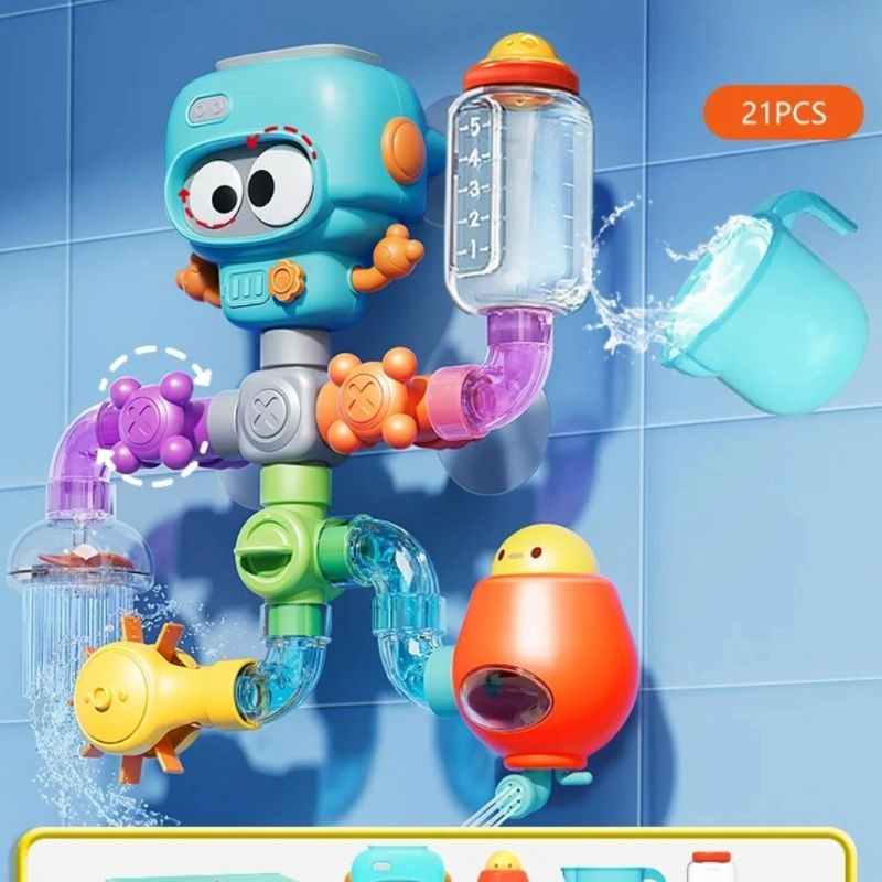 Splash and Spin Baby Bath Toys with Suction Cups and Water Tubes Set