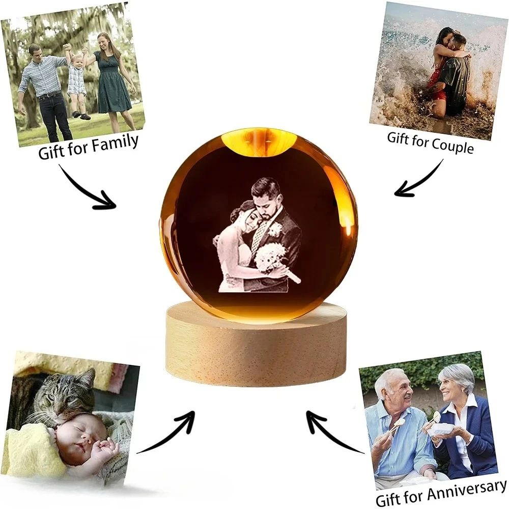 Personalized 3D crystal ball night light with Custom Photo Engraving