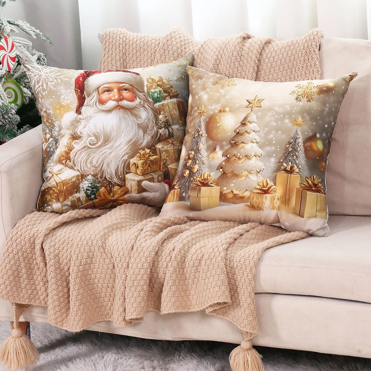 Merry Christmas Santa Pillow Cover Set 4pcs