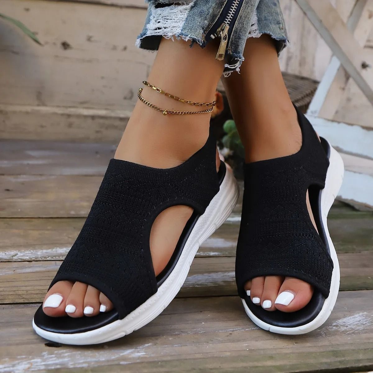 Mesh Knitted Roman Wedge Sandals – Breathable Summer Casual Sports Sandals