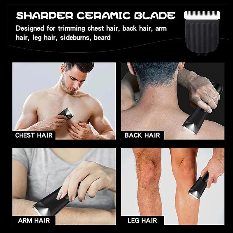 SmoothGuard Mens Groin & Body Hair Trimmer - Wet/Dry Ceramic Blade Ball Trimmer with 2 Guards
