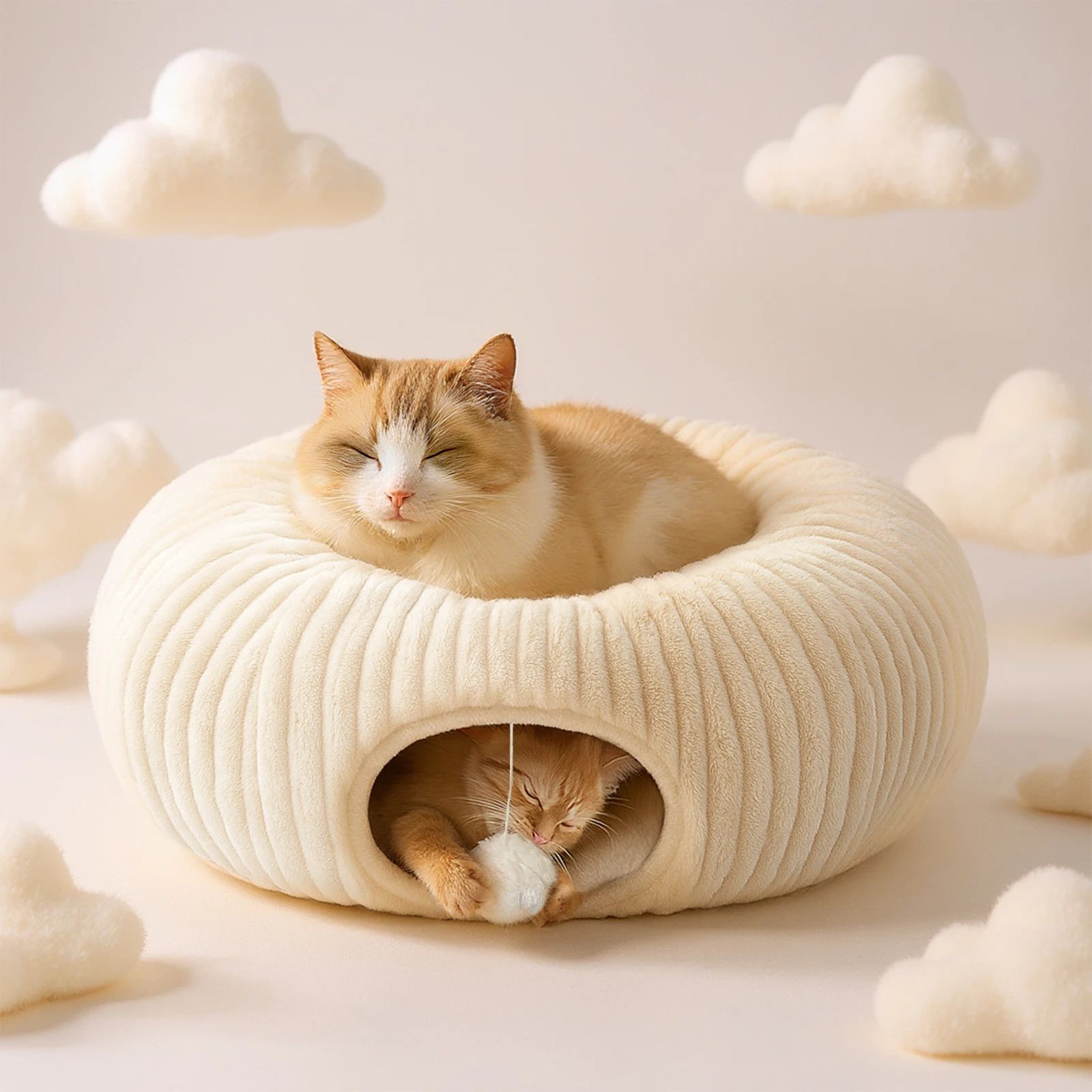 Plush Cat Tunnel Bed with Toys