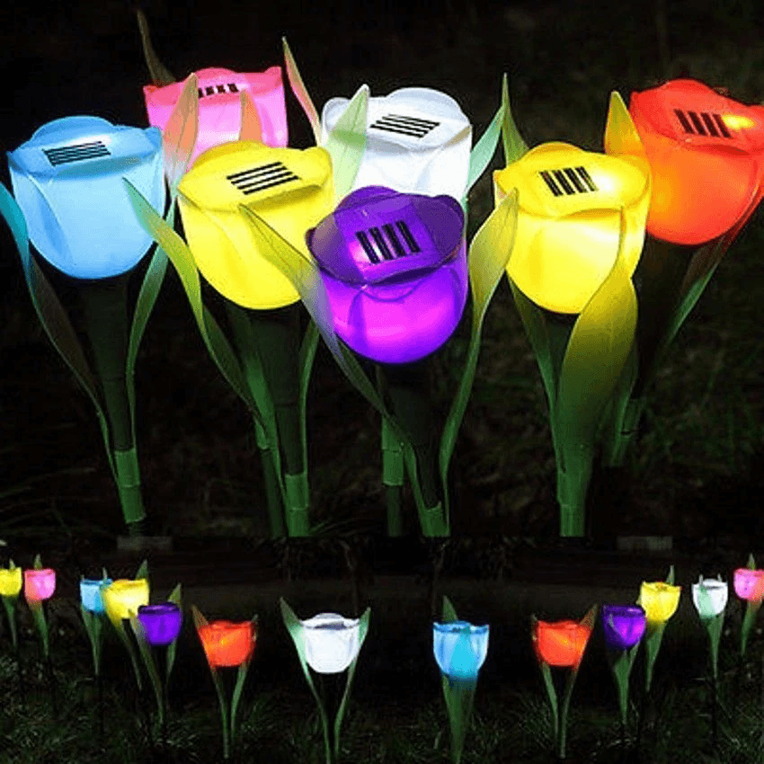 LED Tulip Flower Lights, Solar Powered Outdoor Garden Pathway Lamp, Lawn Decor