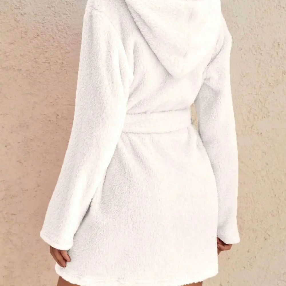 Womens Hooded Fleece Robe with Belt Cozy Autumn Winter Loungewear