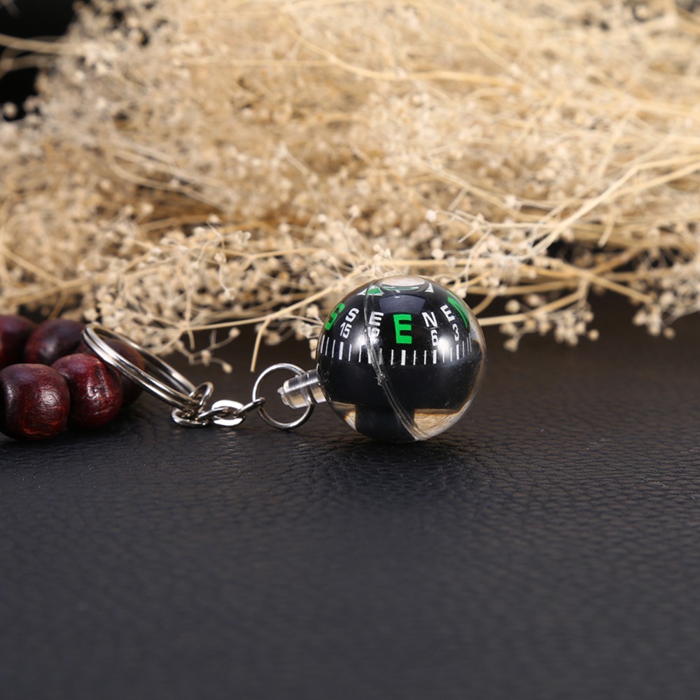 Compact Ball Keychain Compass  Black Liquid Filled Keychain for Travel Navigation