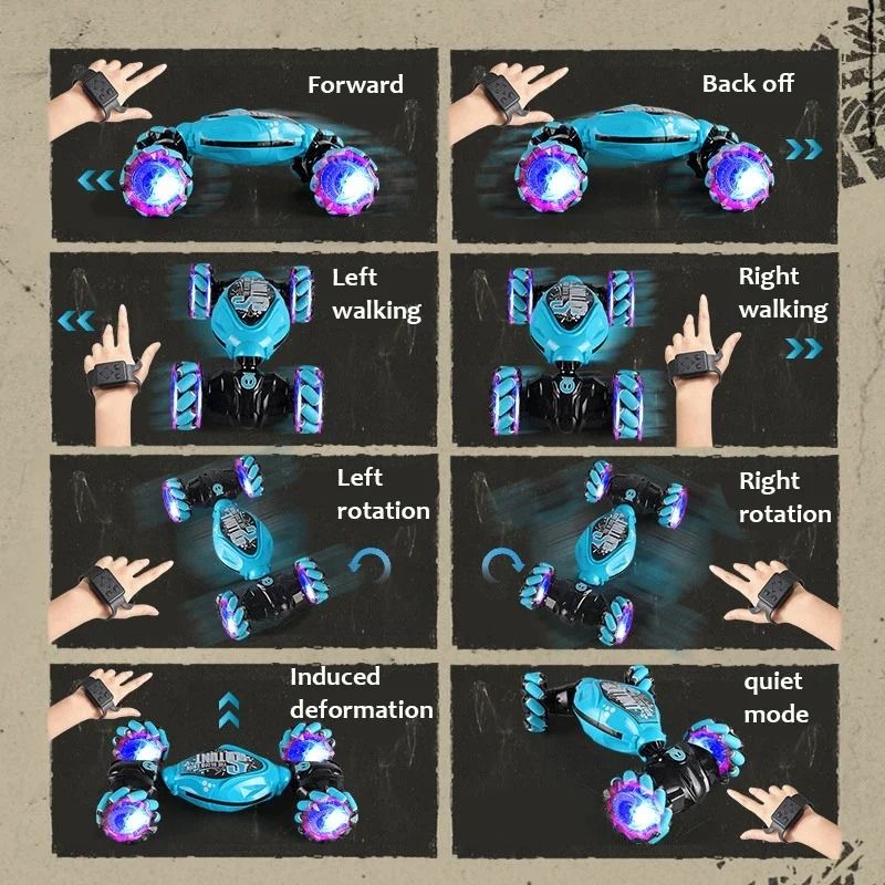 4WD RC Drift Car with Music LED Lights Gesture Remote Spray Stunt Car
