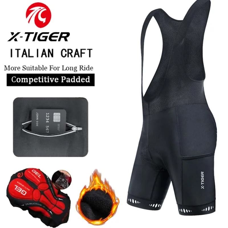 X Tiger Thermal Winter Cycling Bib Shorts Mens Fleece Padded MTB Road Bike Bib Pants With Back Pocket