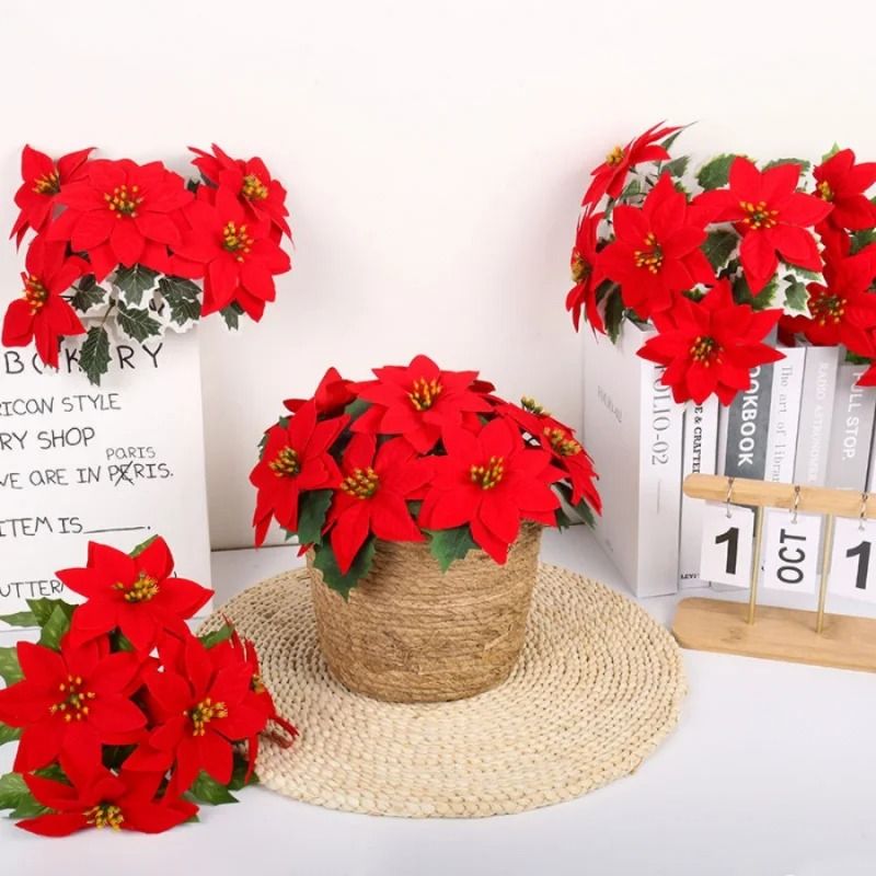 Artificial Christmas Flower Bouquet Decorative Holiday Accent