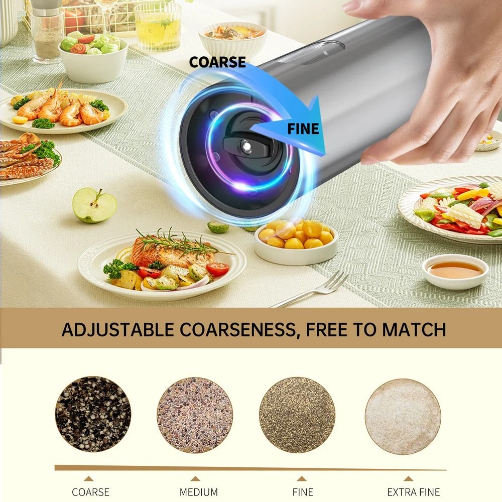 Stainless Steel Electric Pepper Grinder | USB Rechargeable Automatic Mill Set