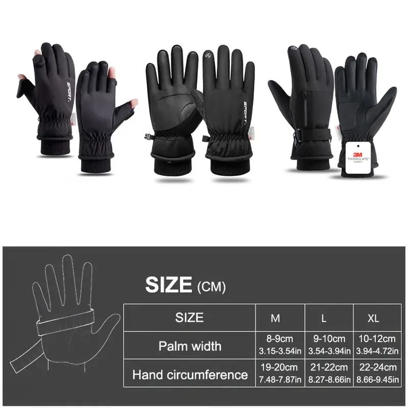Mens Winter Waterproof Cycling Gloves Windproof Fleece Touch Screen Warm Full Finger