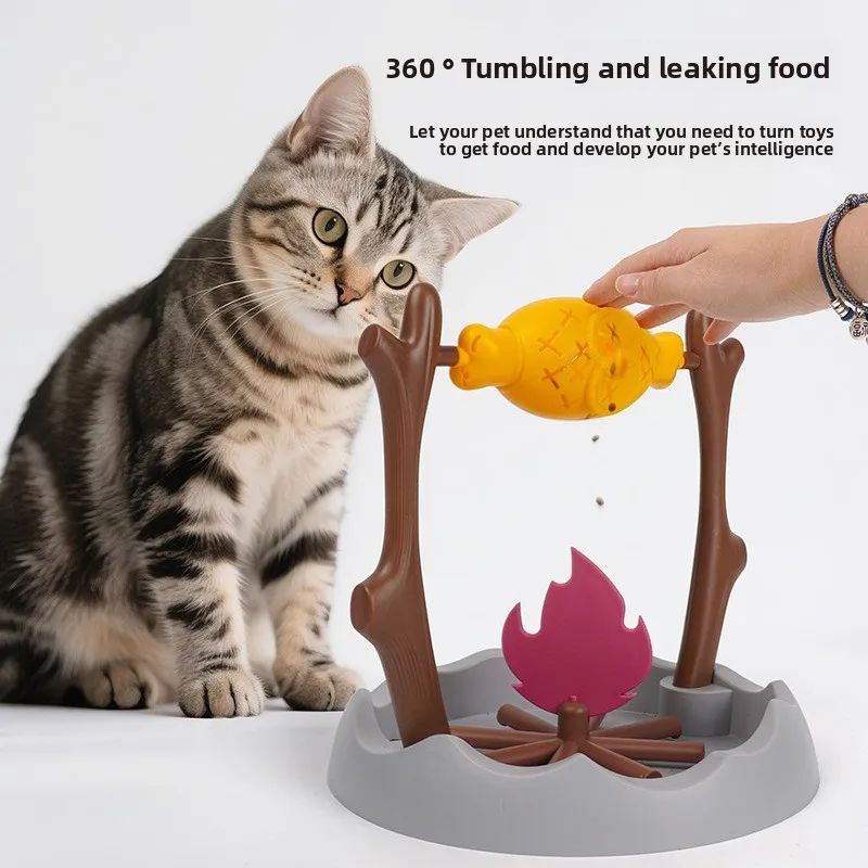 360° Rotating Treat Hiding Feeder Toy – Slow Feeder Puzzle for Cats & Dogs Roasted Chicken Leg Design