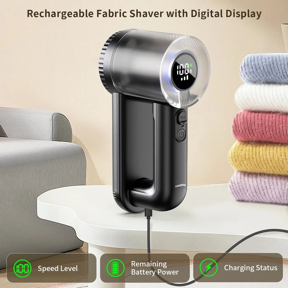 ColdSky Electric Lint Remover Fabric Shaver – Rechargeable Hair Ball Trimmer Fuzz & Pellet Remover for Clothes