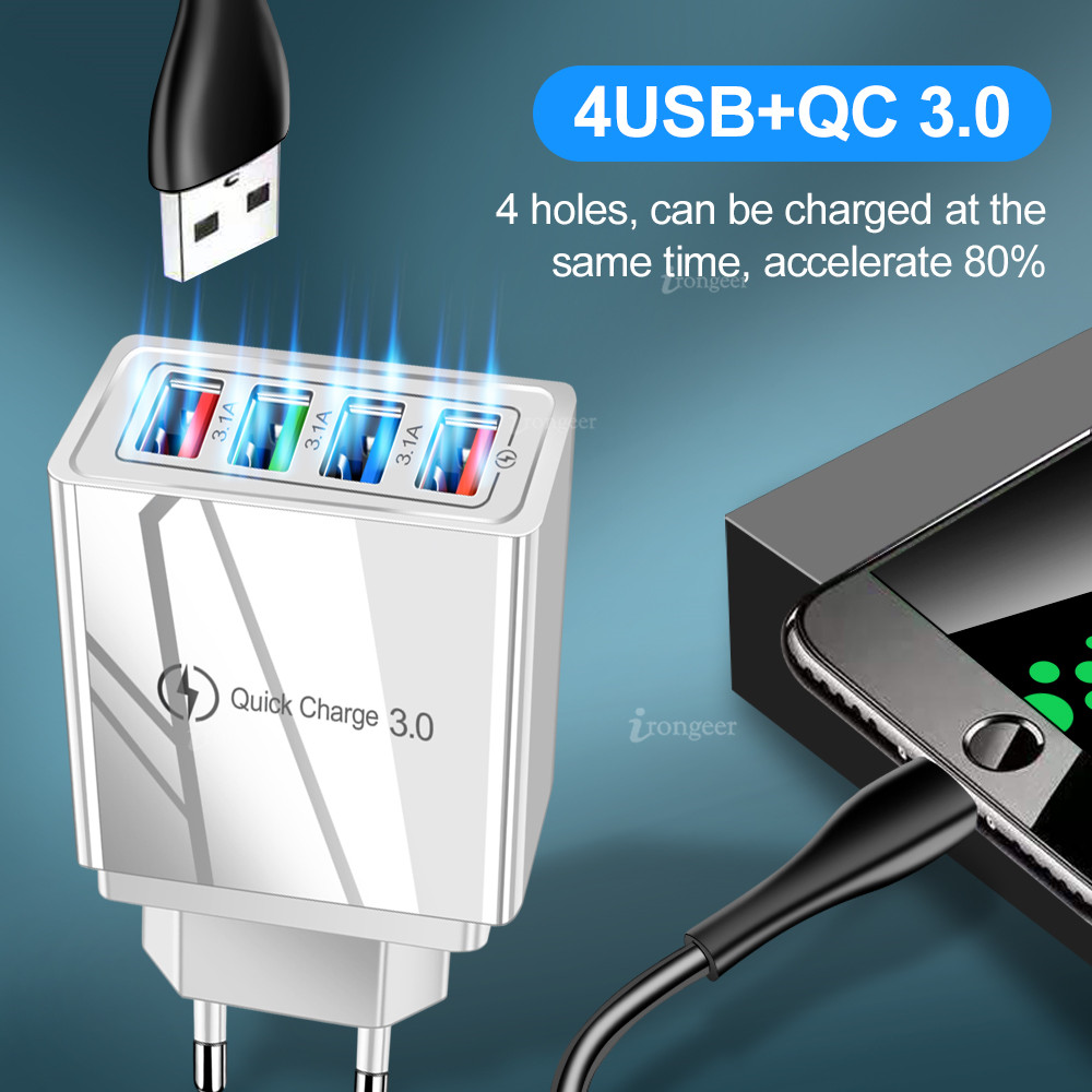 USB Charger Travel Wall Adapter Quick Charge Multi Ports Power Adapter for Fast Charging