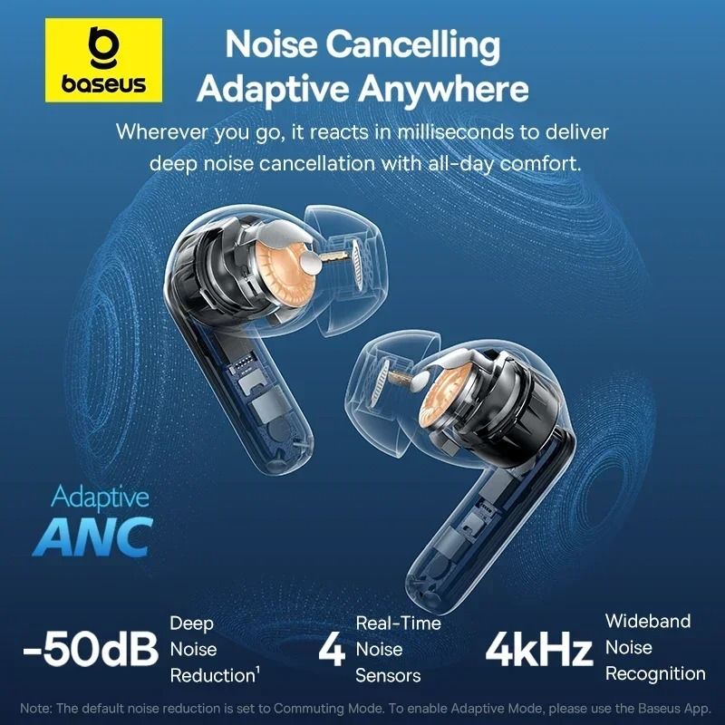 Baseus EP10 Pro ANC Wireless Earbuds | -50dB Adaptive Noise Canceling Bluetooth 6.0 Headphones