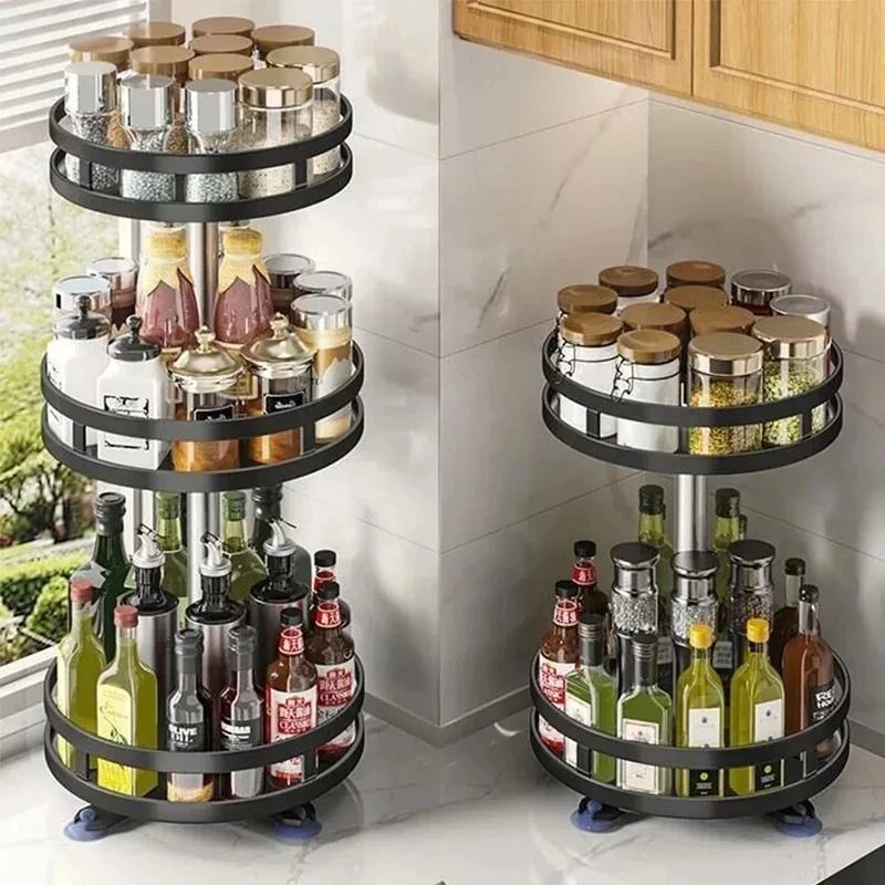 Rotatable Kitchen Spice Rack – 360 Degree Turntable Organizer – Multi-Functional Storage for Cabinets & Pantry