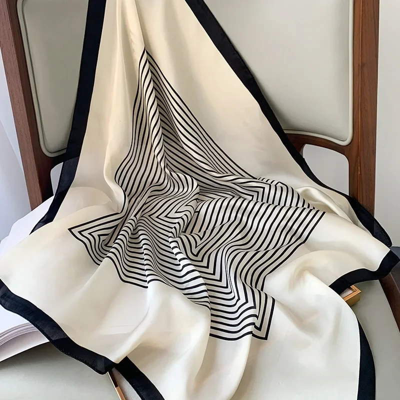 Silk Square Plaid Scarf Women Satin Hijab Head Neck Tie Band Luxury Foulard Soft Work Neckerchief