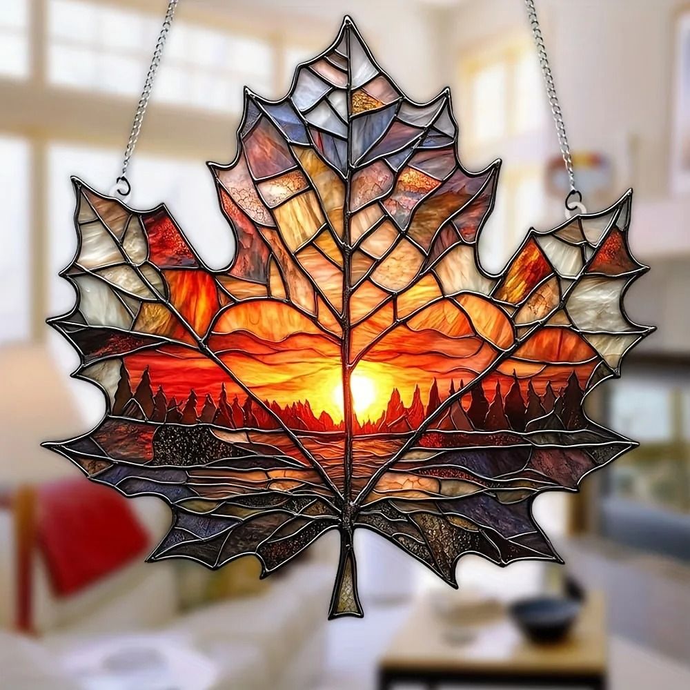 Sunset Maple Leaf Outdoor Decor Suncatcher Window and Curtain Hanging Decoration