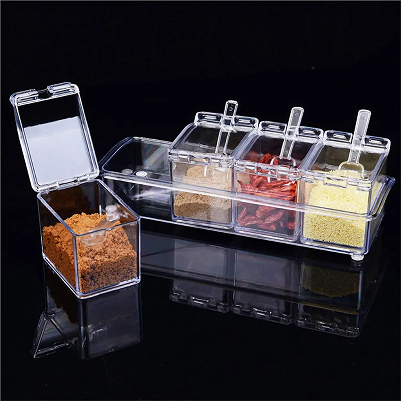 Kitchen Spice Pot Transparent Seasoning Boxes – Storage Containers with Lids & Spoons