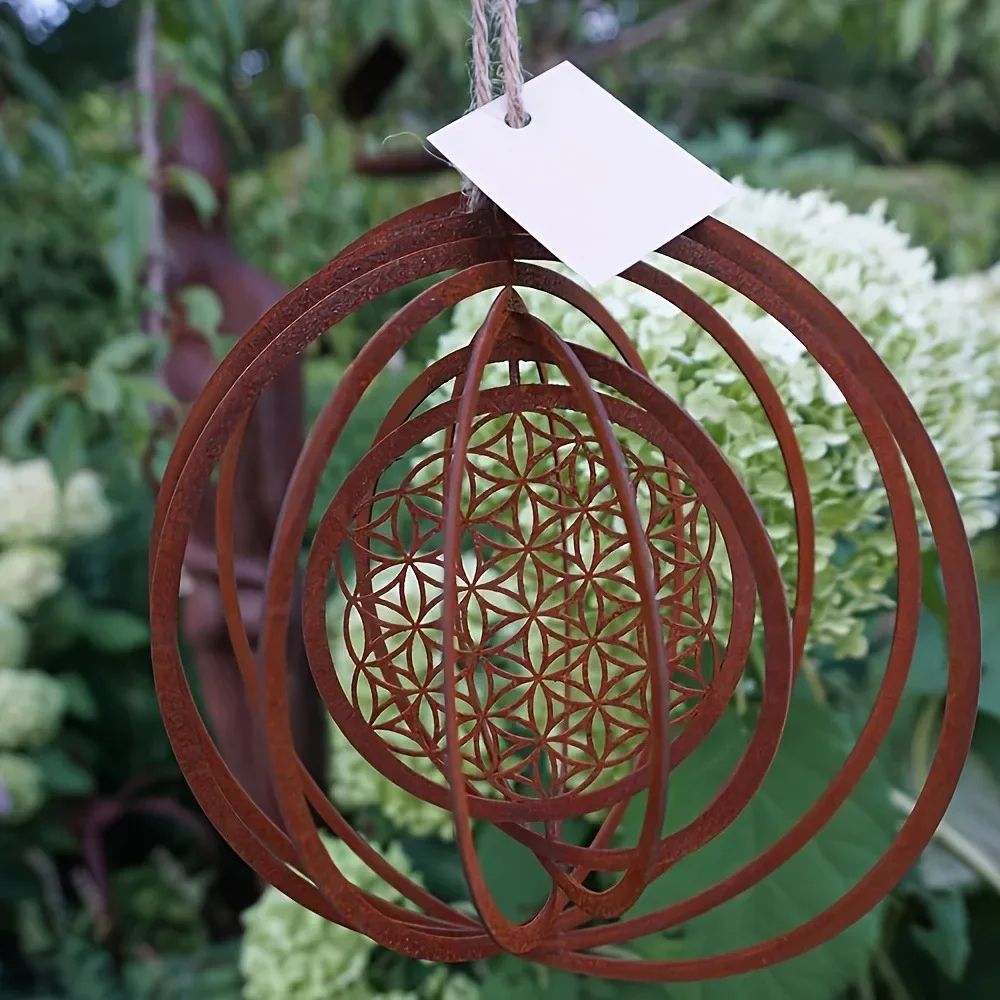 Rustic Metal Spiral Weather Vane Hanging Wind Spinner Decor