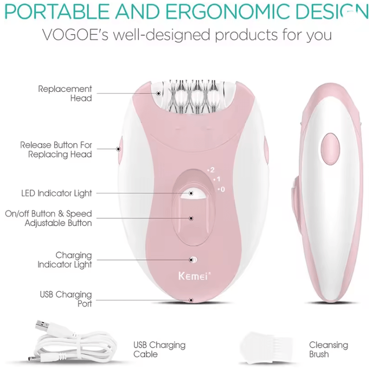 Rechargeable Womens Electric Epilator and Hair Removal Device for Face and Body