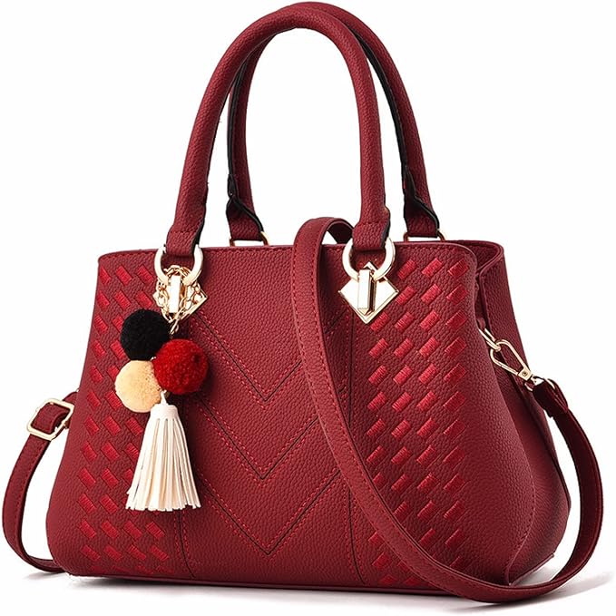 Elegant Embroidered Messenger Bag Stylish Women Leather Shoulder Handbag with Charm Accent